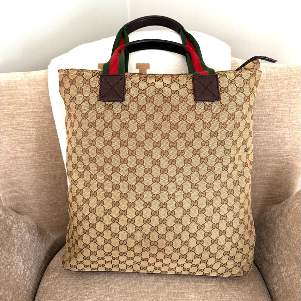 Authentic Gucci Sherry Line Tote Bag Shopper brown monogram canvas large - Picture 10 of 16